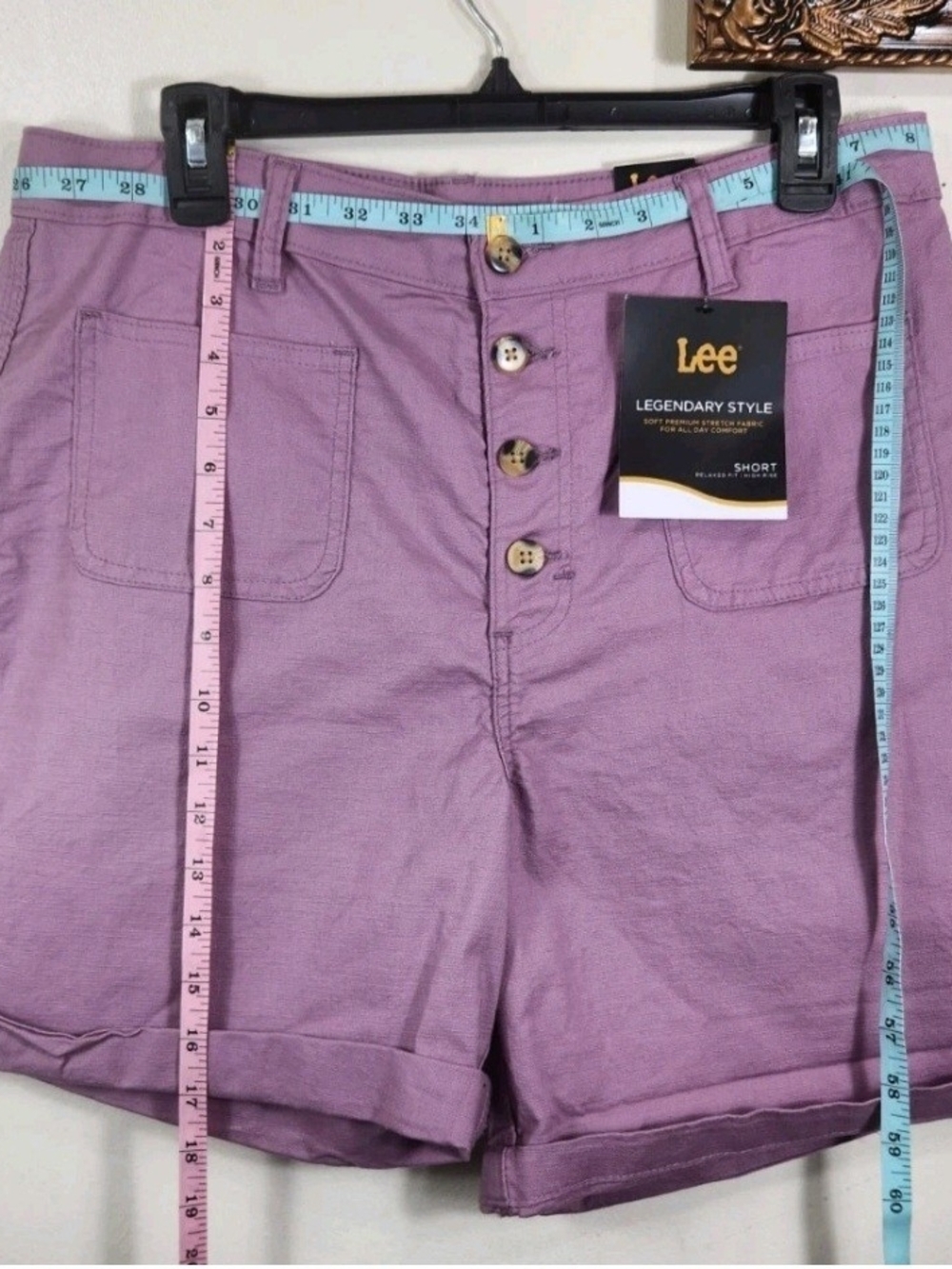 Lee womens Size 12 Medium Relaxed Fit high rise shorts, dark plum NWT 02 - Picture 4 of 9